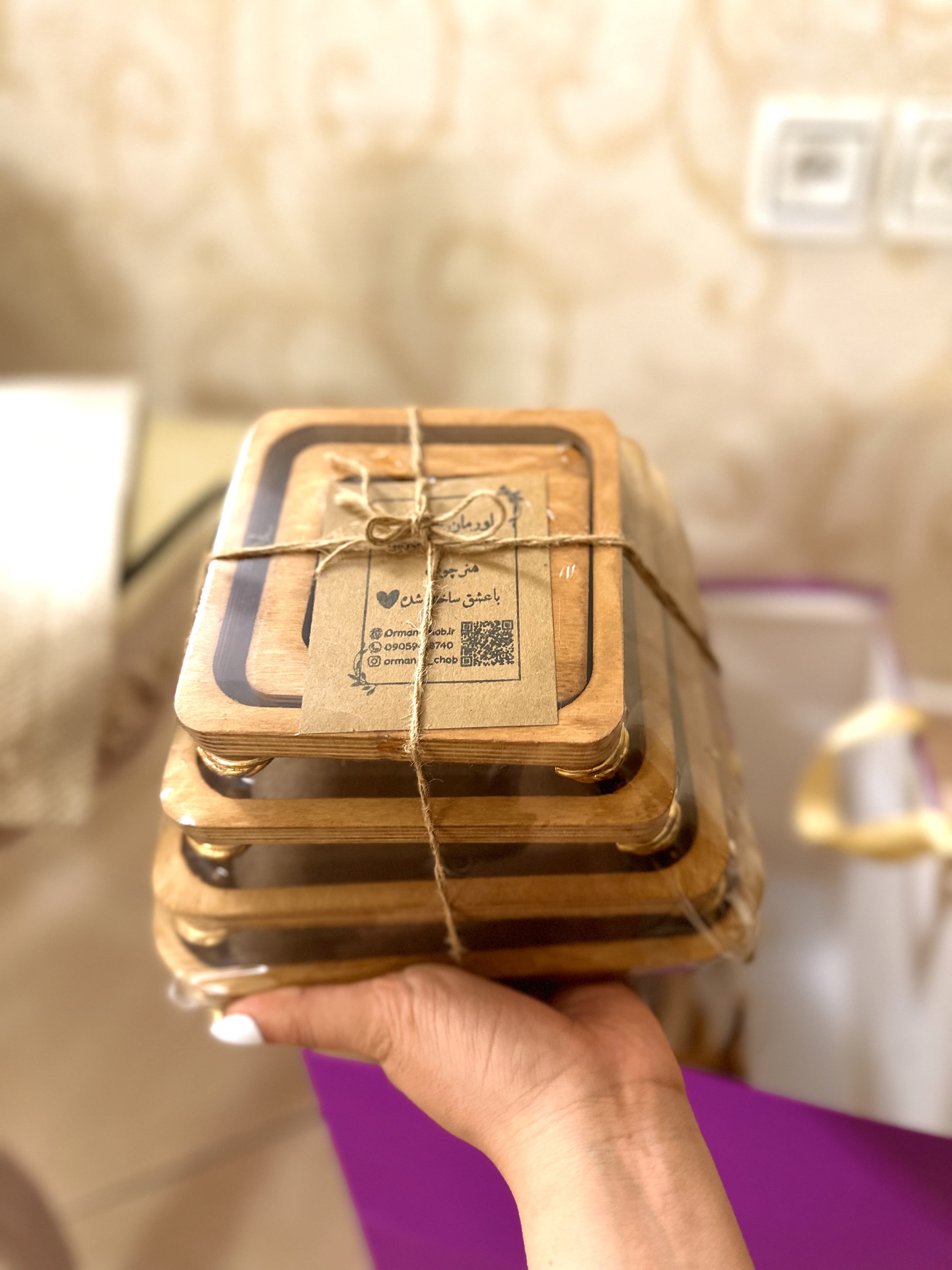 مربع ۵عددی چوبی پایه طلایی