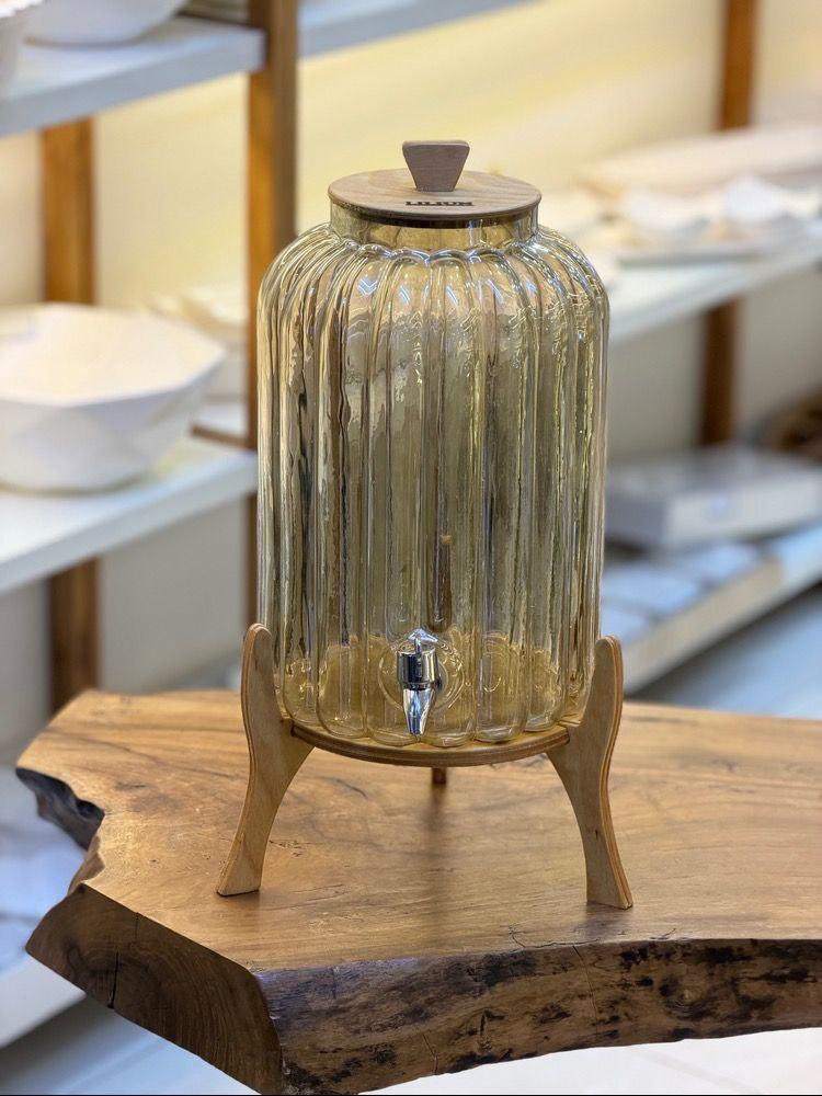 کلمن شیشه ای پایه چوبی مدل دلوا